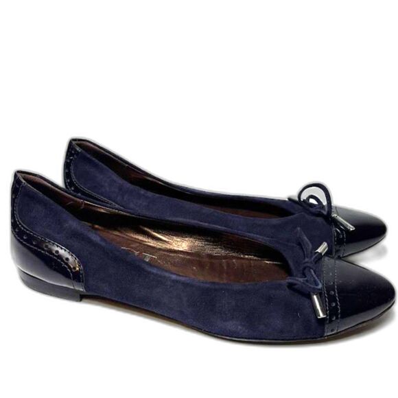 AGL Ballet Flats women's size 38.5 8 blue suede leather toe cap preppy ballerina - Picture 1 of 7